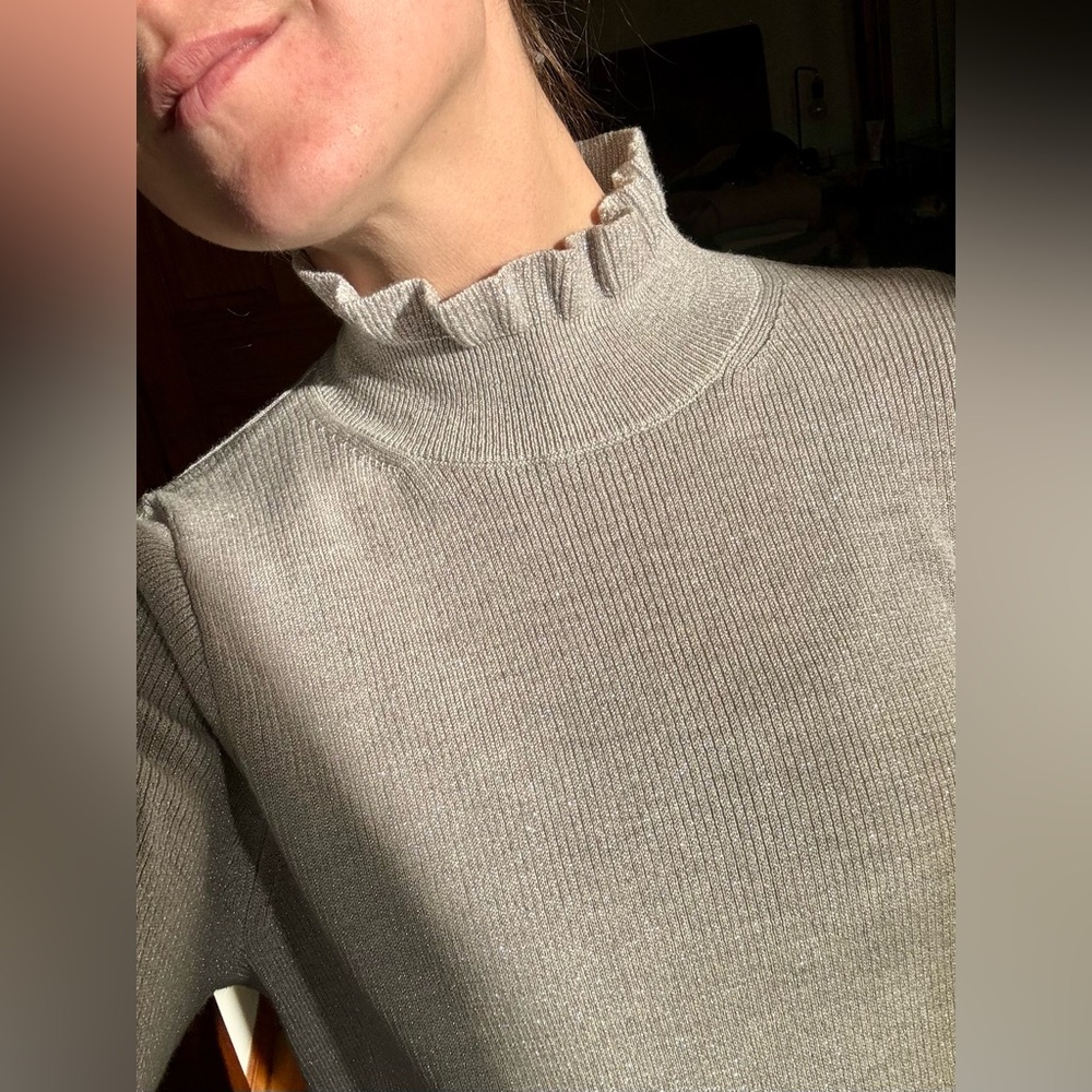 JCrew Silver Ruffled Turtleneck